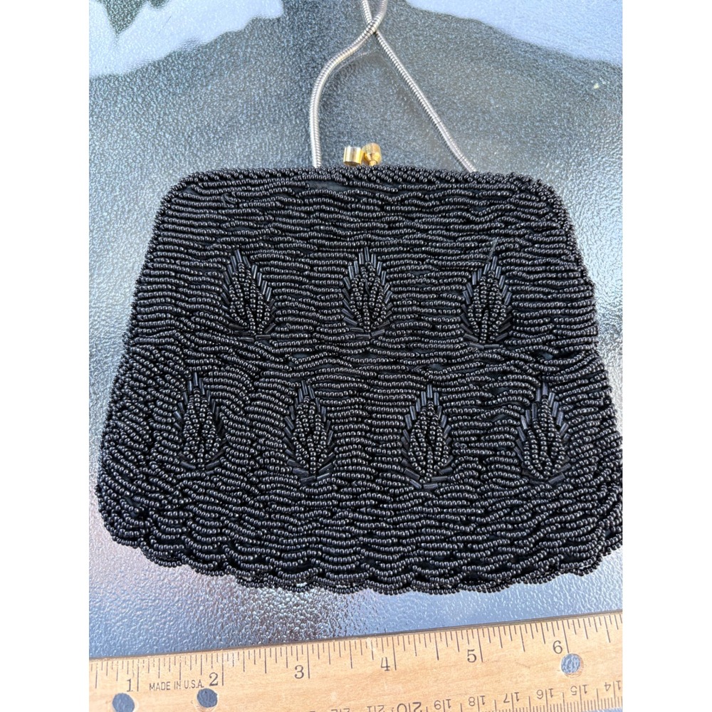 Vintage Winkelman's Black Beaded Evening Bag Kiss Lock Clutch Hong Kong Made - Picture 5 of 8
